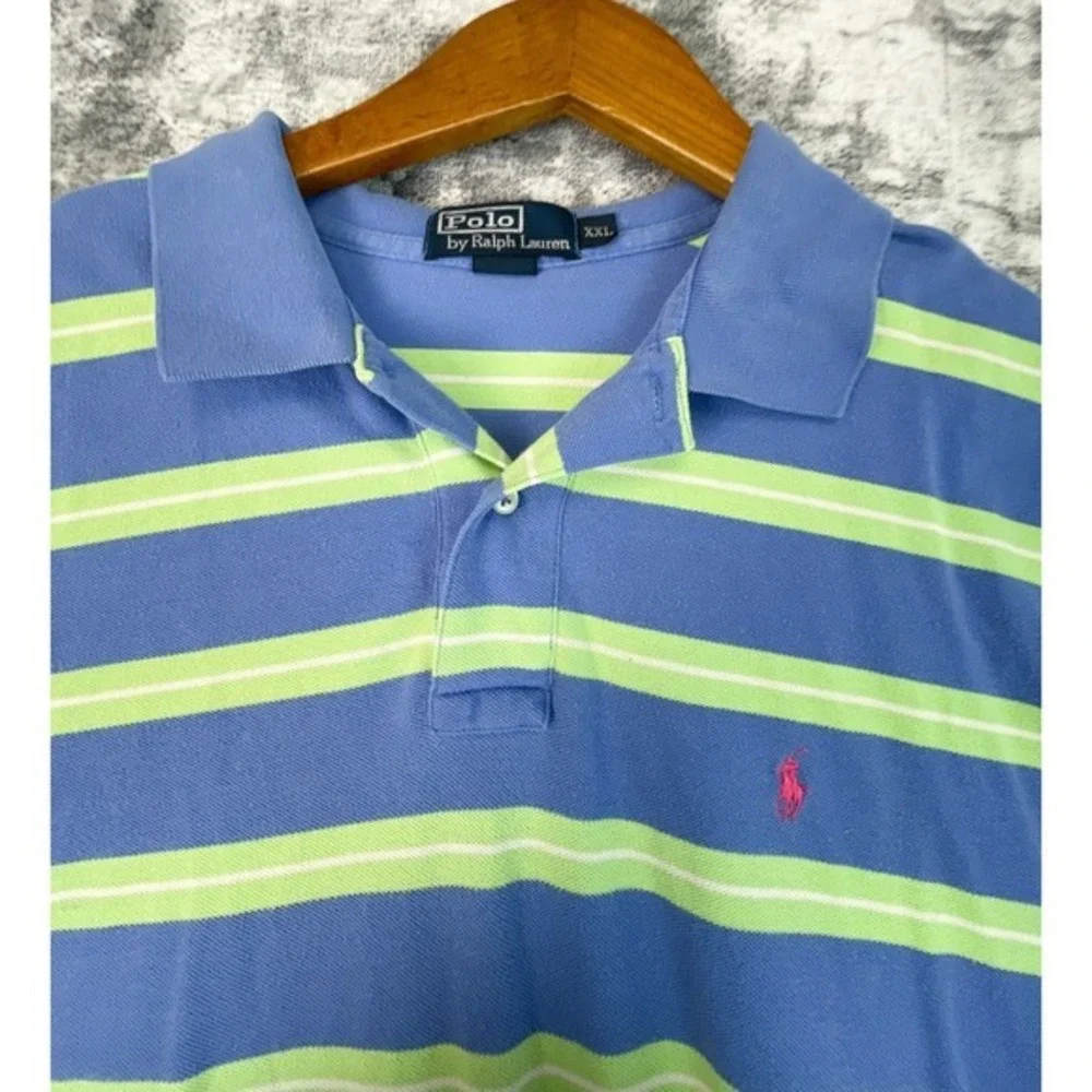Polo Ralph Lauren Men's Striped Polo‎ Shirt Blue Green XXL Classic Fit Embroider